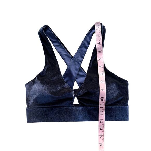 Fabletics Oasis Twist Velour Sports Bra In Deep Navy - Picture 7 of 10